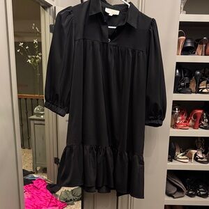 Women's Black Ruffle Hem Shift Dress